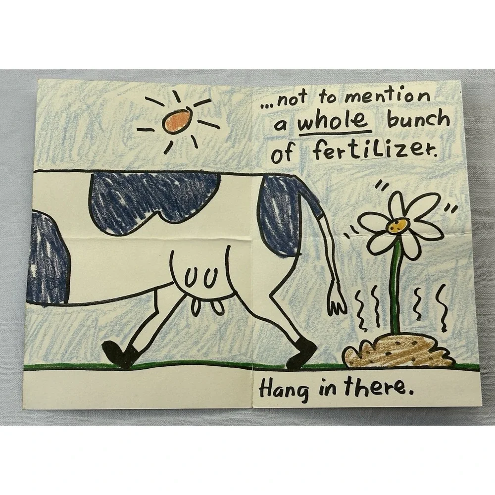 Y2K Funny Encouragement Card Cow Flower Humor American Greetings